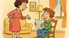 Barzelletta: La pagella è in ritardo, mamma?