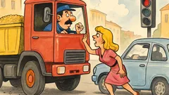 Barzelletta: Un camionista guida, una bionda bussa