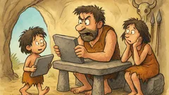 Barzelletta: Un bambino preistorico porta la pagella