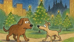 Barzelletta: due cani nel parco illuminato