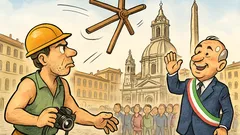Barzelletta: a Piazza Navona vola un treppiede