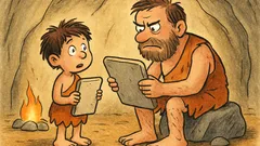 Barzelletta: Un bambino preistorico torna con pagella