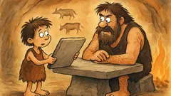 Barzelletta: un bambino preistorico torna alla caverna